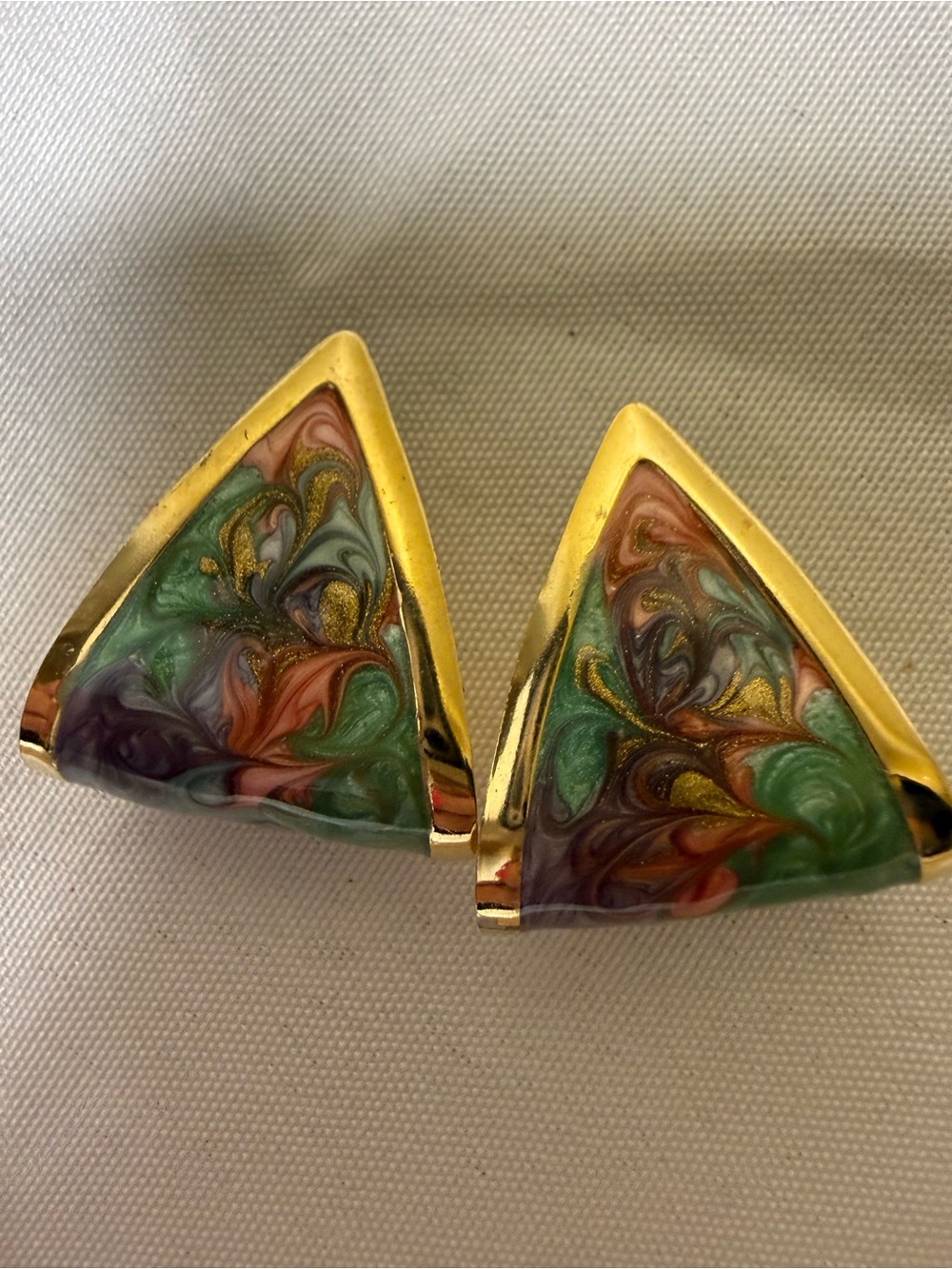 Quintessential 1980s Vintage Gold Tone Enameled Earrings